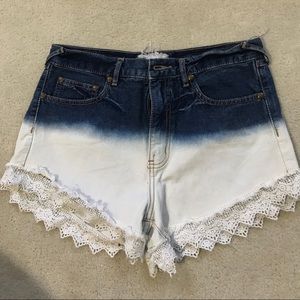 Free People Dip-Dyed Lace Trim Shorts